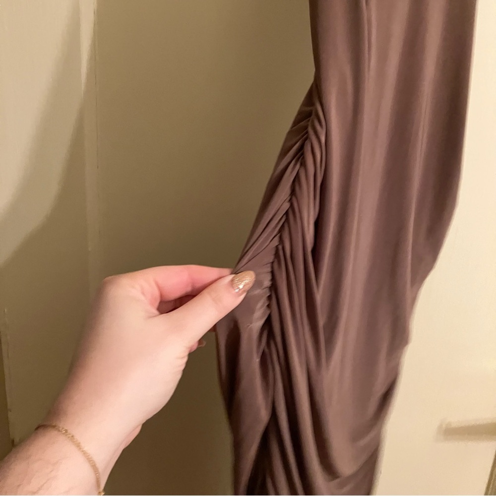 NWT Slinky Brown Rouched Midi - Picture 3 of 6